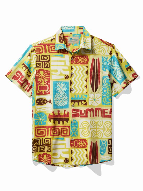 Royaura Beach Holiday Men's Hawaiian Shirts TIKI Totem Sweat-Wicking Breathable Easy Care Stretch Aloha Camp Pocket Shirts