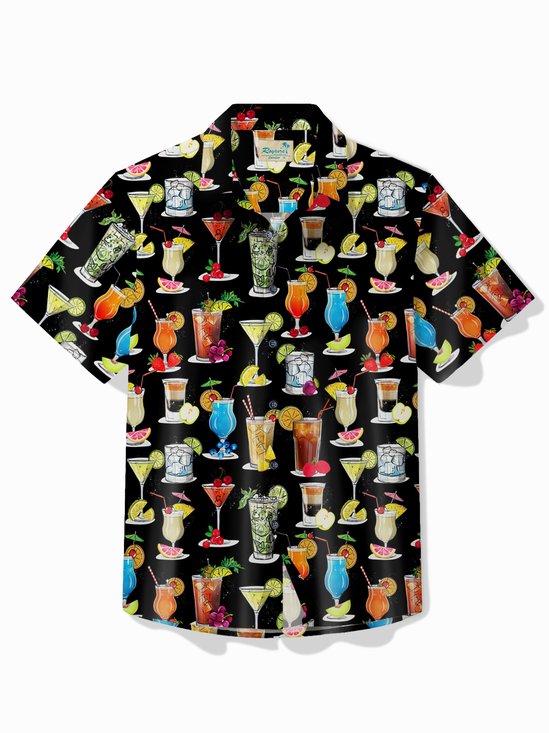 Royaura® x David Bailey Beach Vacation Cocktail Men's Hawaiian Shirt Pocket Button-Down Shirt Big Tall
