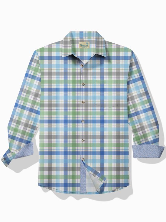 Royaura® Basics Men's Plaid Print Button Pocket Long Sleeve Contrast Shirt