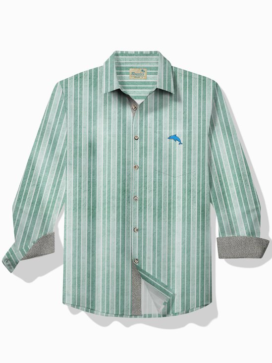 Royaura® Basics Striped Printed Men's Button Pocket Long Sleeve Button Shirt Big Tall