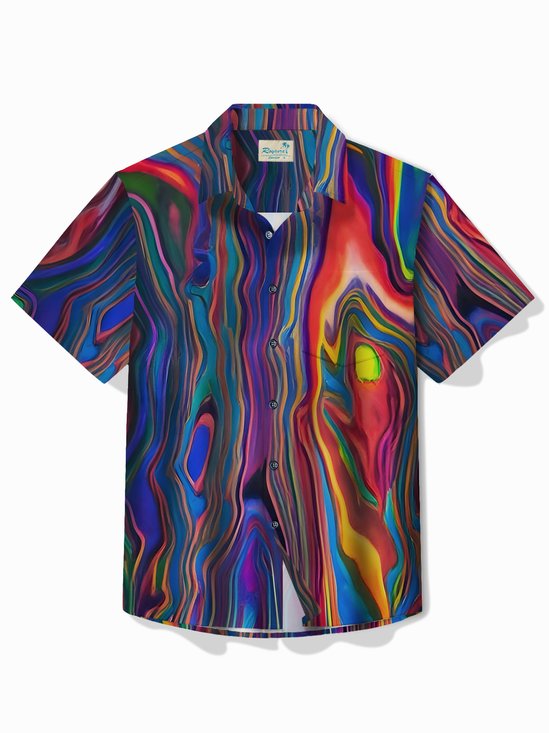 Royaura® Retro Abstract Textured Print Men's Hawaiian Shirt Easy Care Pocket Camping Shirt