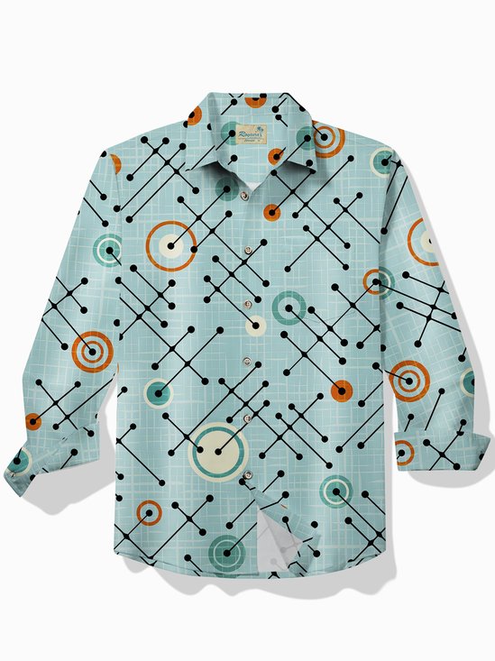 Royaura® Retro Geometric Atomic Print Men's Button Pocket Long Sleeve Shirt