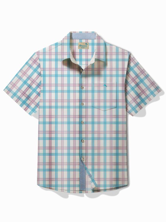 Royaura® Basics Men's Plaid Geometric Print Button Pocket Short Sleeve Shirt