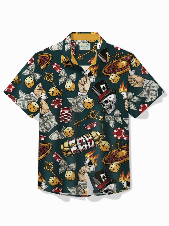 Royaura® Men's Hawaiian Shirt Las Vegas Poker Skull Pocket Camping Shirt
