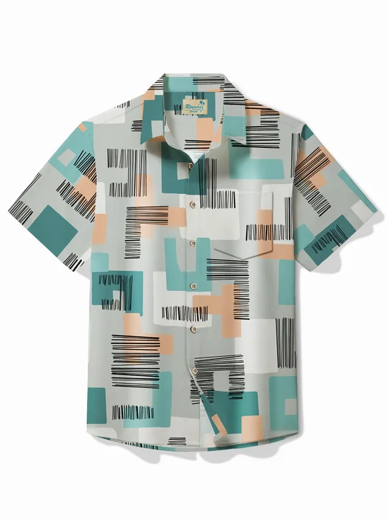 Royaura® Vintage Abstract Geometric Print Men's Hawaiian Shirt Easy Care Pocket Camp Shirt