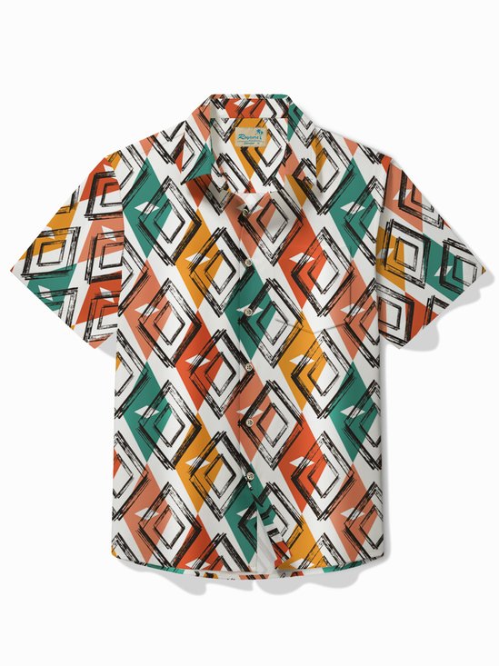 Royaura® Vintage Abstract Argyle Check Print Men's Plaid Shirt Easy Care Pocket Camp Shirt