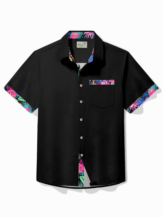 Royaura® Basic Floral Patchwork Men's Hawaiian Shirt Stretch Easy Care Pocket Camping Shirt