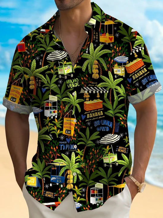 Royaura® Beach Resort Men's Hawaiian Shirt Palm Tree Cartoon Art Quick Dry Camp Shirt Big Tall