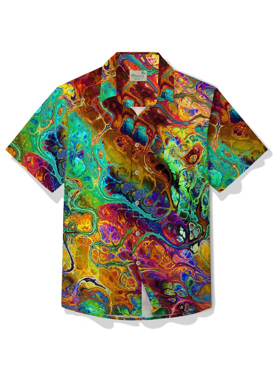Royaura® Retro Abstract Geometric Art Print Men's Button Pocket Short Sleeve Shirt