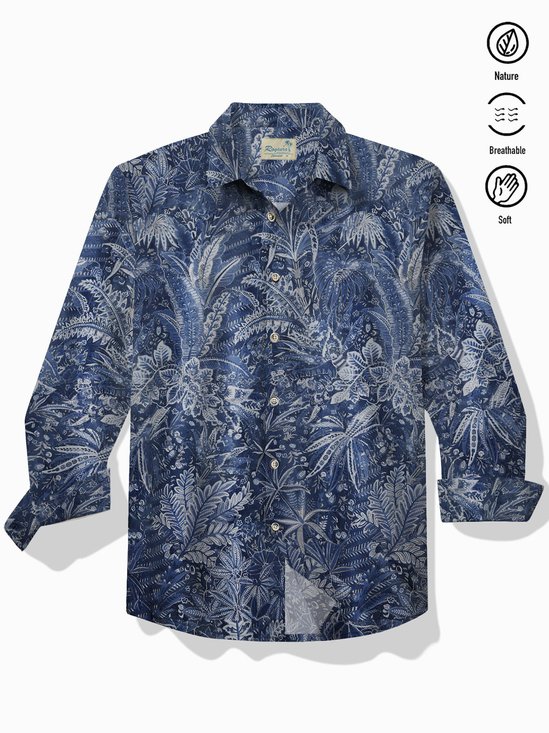Royaura® Beach Holiday Men's Long Sleeve Shirts Floral Art Vintage Aloha Pocket Camp Shirts Big Tall