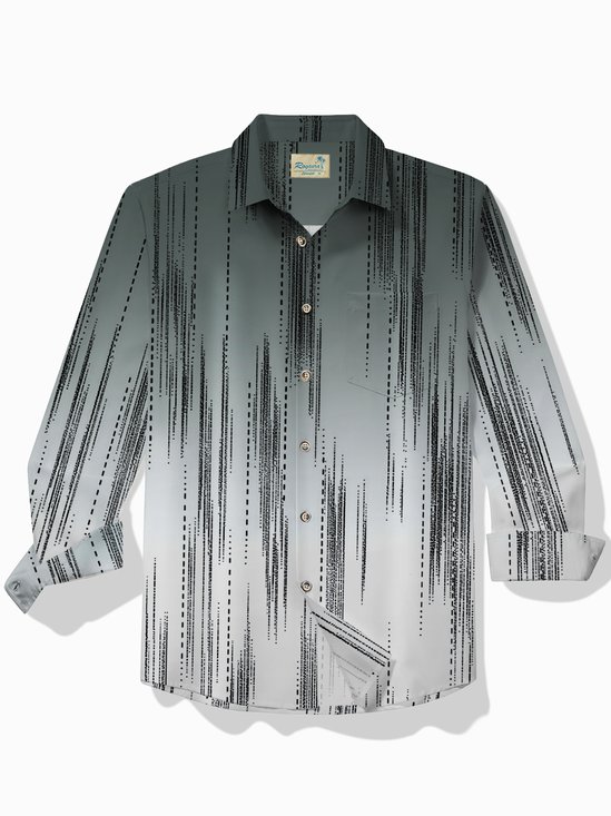 Royaura® Retro Gradient Stripe Print Men's Button Pocket Long Sleeve Shirt