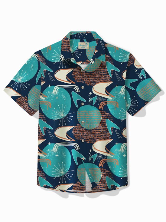 Royaura® Retro Boomerang Men's Hawaiian Shirt Stretch Aloha Camp Pocket Shirt Big Tall