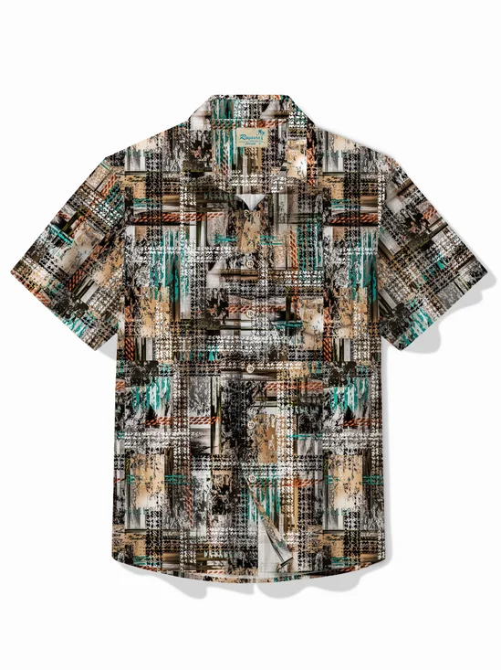 Royaura® Vintage Men's Art Shirt Abstract Plaid Pocket Camping Shirt Big Tall