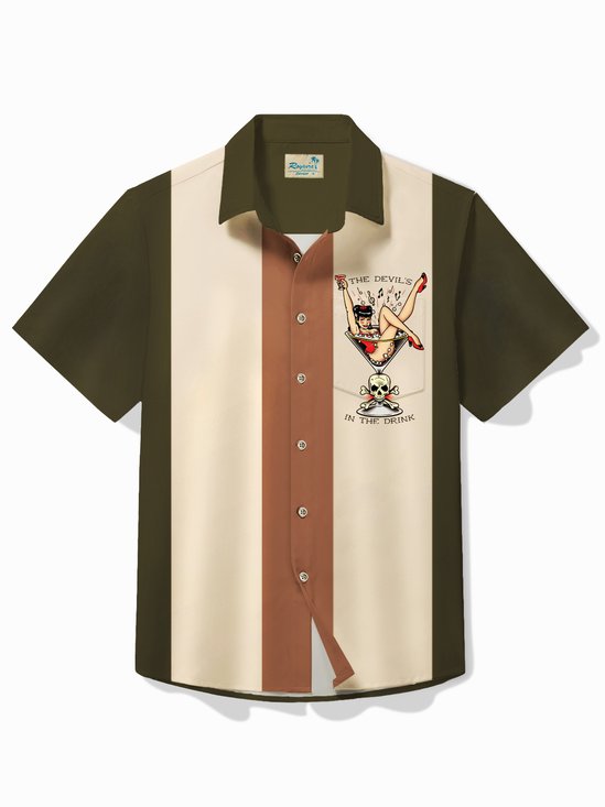 Royaura® Vintage Bowling Pin Up Girls Printed Hawaiian Shirt Plus Size Holiday Shirt