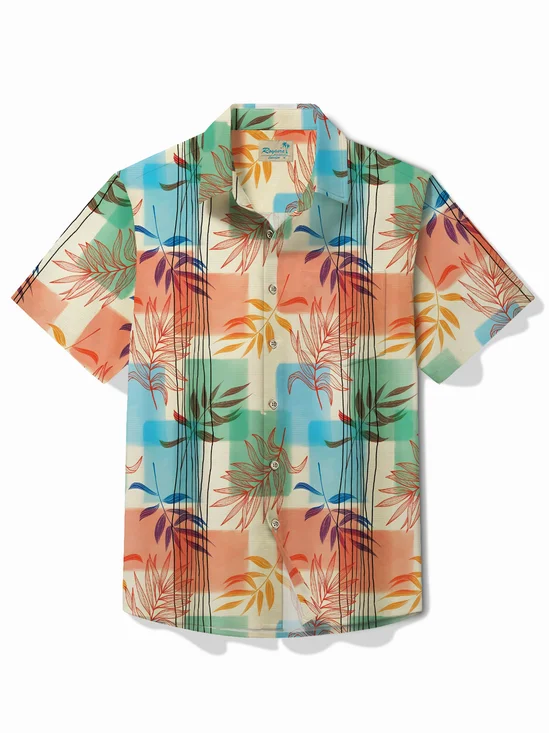 Royaura® Beach Vacation Men's Hawaiian Shirt Geometric Floral Art Easy Care Pocket Tropical Shirt Big Tall