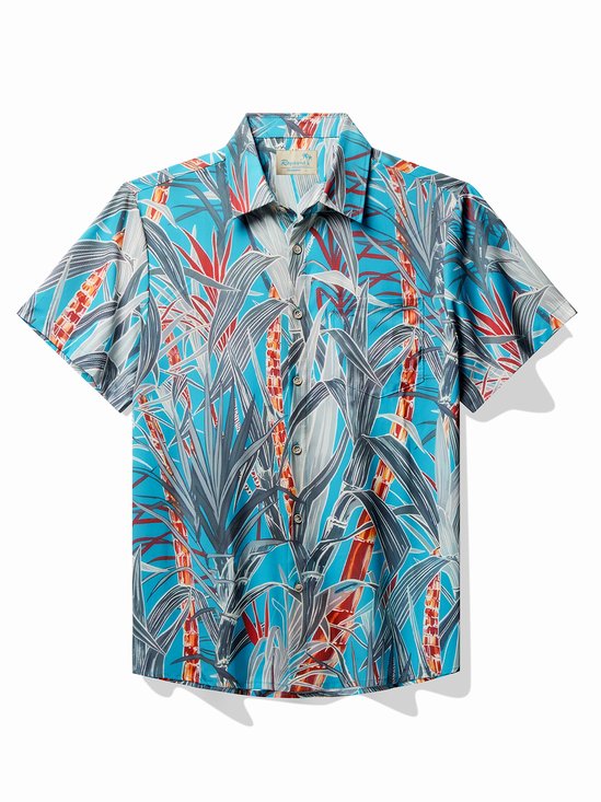 Royaura Hawaiian Botanical Leaf Print Men's Button Pocket Quick Dry Cool Ice Shirts Sweat-wickingShirt