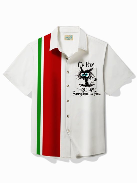 Royaura®Retro Fun Contrast Color Stripe Print Men's Button Pocket Short Sleeve Shirt