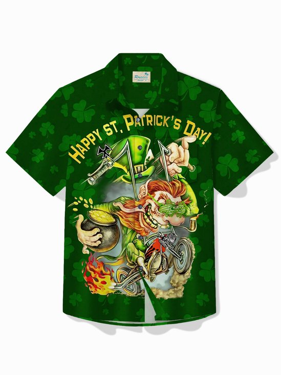 Royaura® St. Patrick's Day Green Shamrock Hawaiian Shirt Oversized Vacation Aloha Shirt