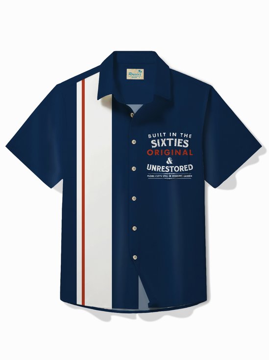 Royaura® Vintage Men's Bowling Shirt Easy Care Button Pocket Camp Shirt Big Tall