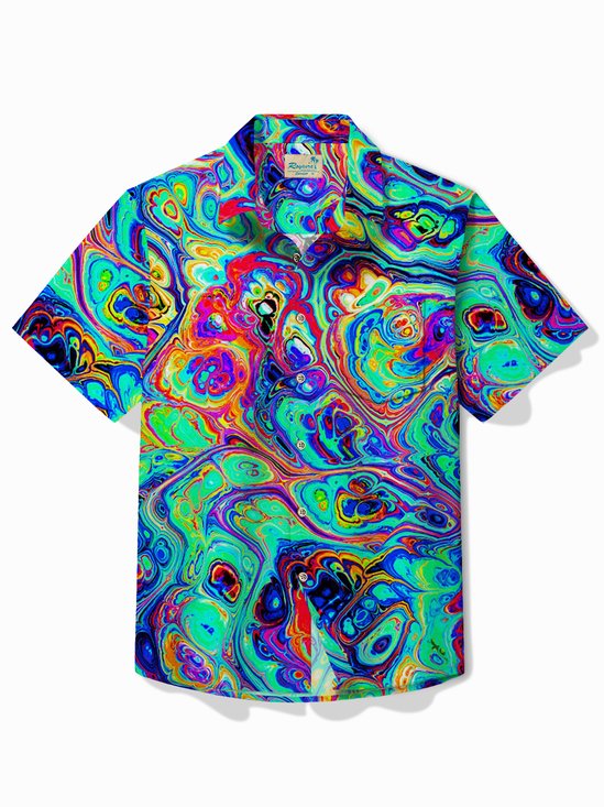 Royaura® Vintage 60's Psychedelic Art Men's Hawaiian Shirt Abstract Marble Textured Pocket Camp Shirt Big Tall