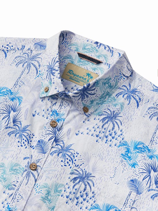 Royaura® Cotton Beach Vacation Men's Hawaiian Shirt Coconut Tree Pocket Camp Button-Down Shirt Big Tall