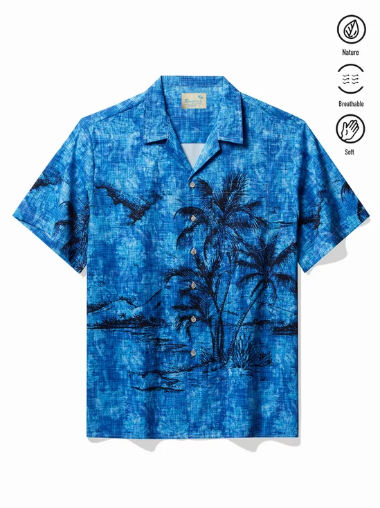 Royaura® Beach Vacation Men's Hawaiian Shirt Coconut Tree Breathable Comfortable Pocket Camp Shirt Big Tall