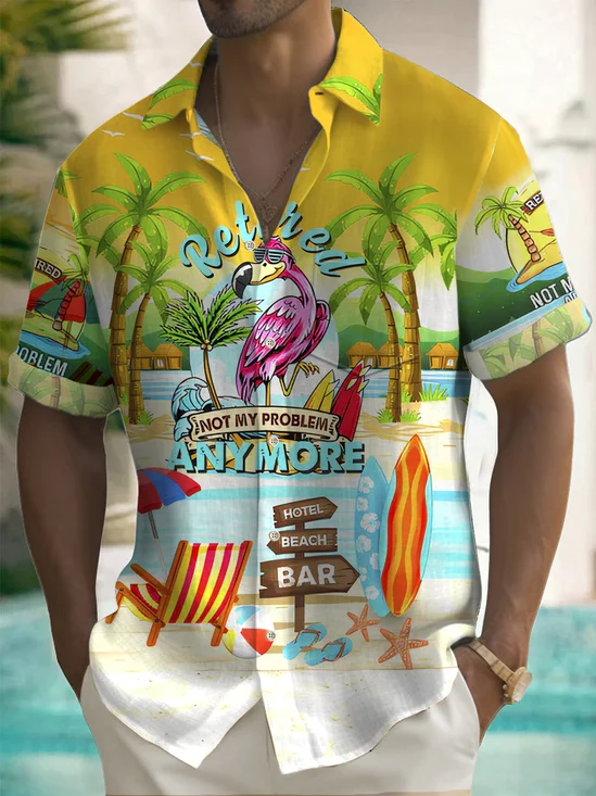 Royaura® Men's Flamingo Short Sleeve Hawaiian Shirt Retired Not My Problem Anymore
