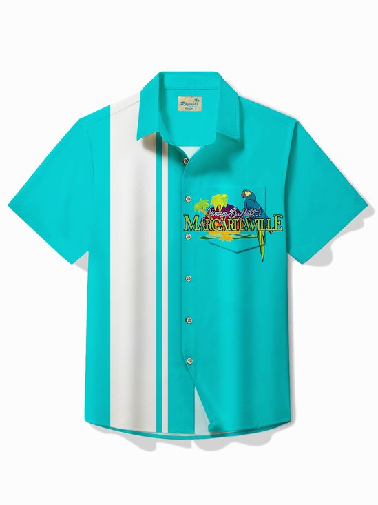 Royaura® Hawaiian Parrot Stripe Contrast Print Men's Button Pocket Short Sleeve Shirt