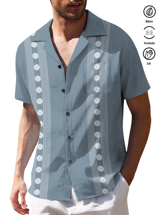 Royaura® Vintage Bowling Men's Hawaiian Shirt Guayabera Print Pocket Camping Shirt