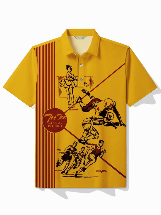 Royaura® 50‘s Vintage Poster Folder Men's Polo Shirt Stretch Comfortable Breathable Cartoon Art Top Big Tall