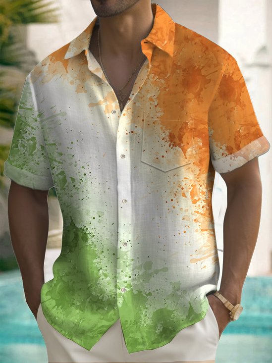 Royaura® Holiday St. Patrick's Day Ombre Print Men's Button Pocket Short Sleeve Shirt
