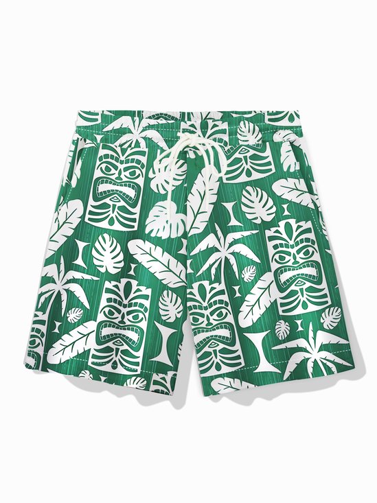 Royaura® Men's Hawaiian Tiki Print Drawstring Shorts