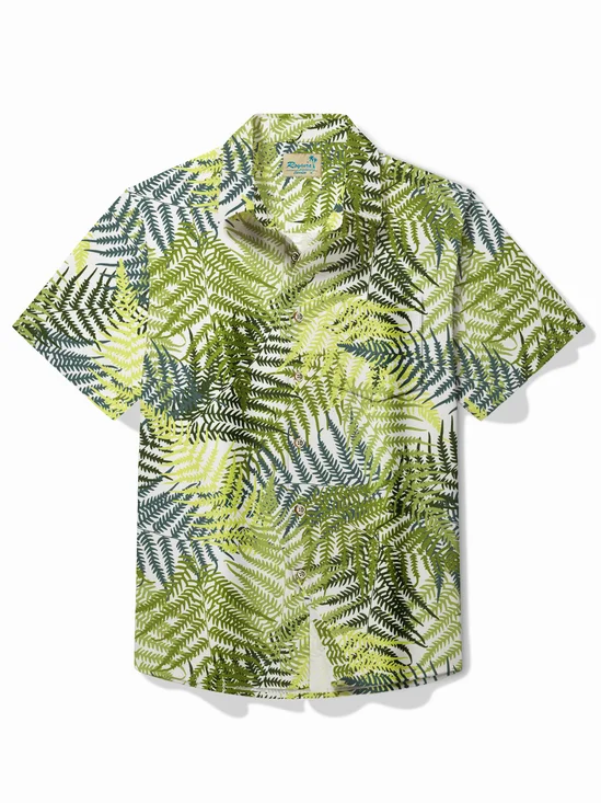 Royaura®Hawaiian Plant HAPU U FERN Print Men's Button Pocket Short Sleeve Shirt