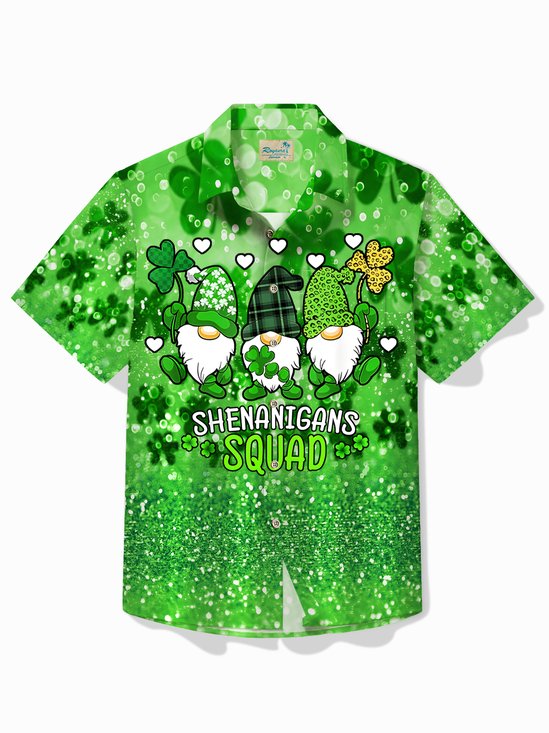 Royaura® St. Patrick's Day Shenanigans Squad Shamrock Print Men's Button Pocket Shirt
