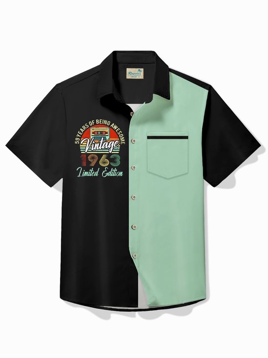 Royaura® Vintage 1963 Print Bowling Men's Button Pocket Shirt