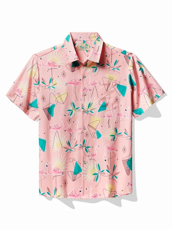 Royaura®Hawaii Flamingo Botanical Print Men's Button Pocket Shirt