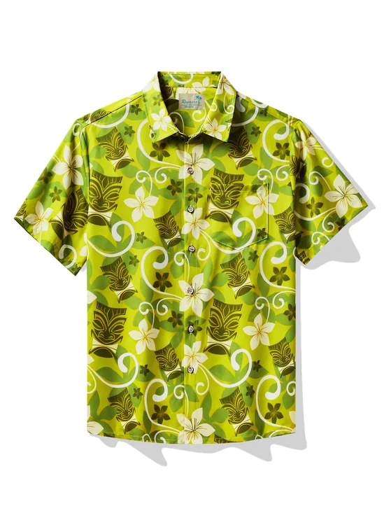 Royaura® Hawaiian Floral Print Men's Button Pocket Shirt