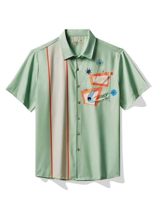 Royaura® Vintage 50‘s Mid Century Geometric Men's Bowling Shirt Art Pocket Camp Shirt Big Tall