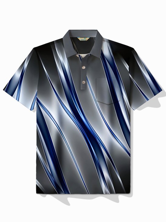 Royaura® Retro Gradient Geometric Art Print Men's Button Short Sleeve Polo Shirt