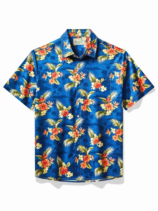 Royaura® Hawaiian Shirts Floral Art Printed Men's Button Pocket Shirt Big Tall