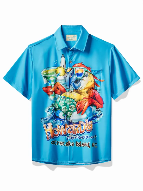 Royaura® Blue Parrot Men's Hawaiian Shirt Pocket Camping Shirt