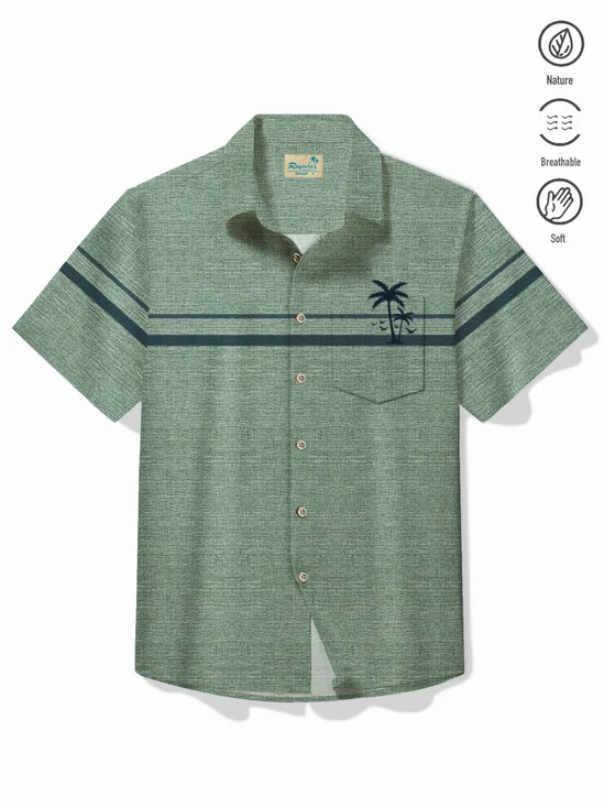 Royaura® Beach Vacation Coconut Tree Camp Shirt Pocket Breathable Comfortable Short Sleeve Shirt Big Tall