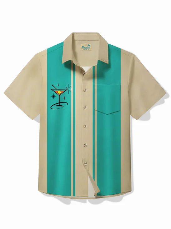 Royaura® Retro Cocktail Boling Shirt Medieval Geometry Easy Care Camp Pocket Shirt Big Tall