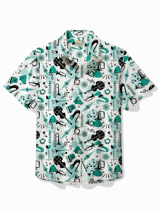 Royaura® Vintage Men's Instrument Note Print Hawaiian Shirt Oversized Stretch Aloha Shirt