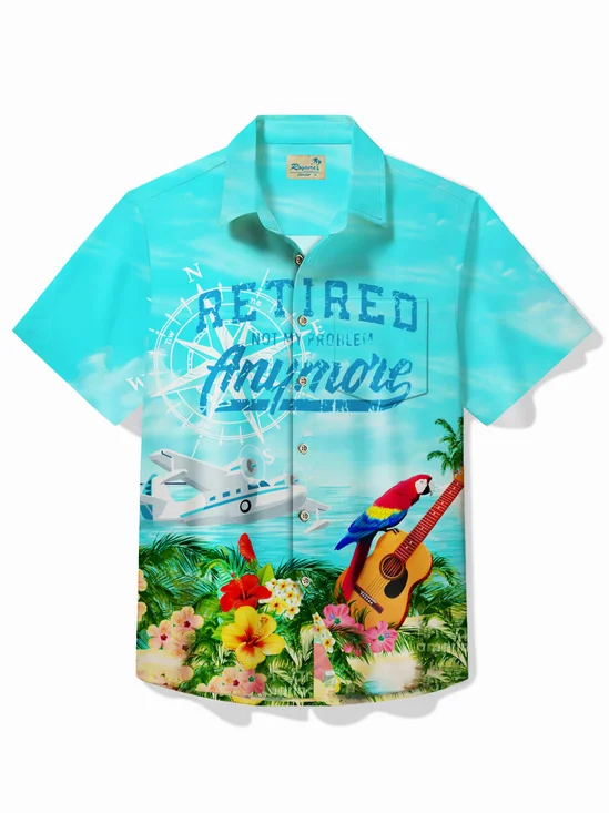 Royaura® Beach Holiday Men's Hawaiian Shirt Yacht Parrot Tropical Quick Drying Pocket Camp Shirt Big Tall