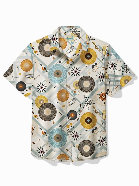 Royaura® Vintage Men's Musical Geometric Print Hawaiian Shirt Oversized Stretch Aloha Shirt