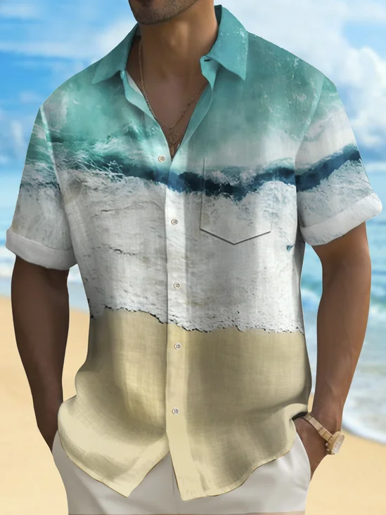 Royaura® Beach Vacation Men's Hawaiian Shirt Beach Print Quick Dry Pocket Camping Shirt Big Tall