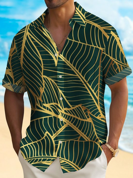 Royaura® Vacation Art Floral Men's Hawaiian Shirt Stretch Quick Dry Pocket Shirt Big Tall