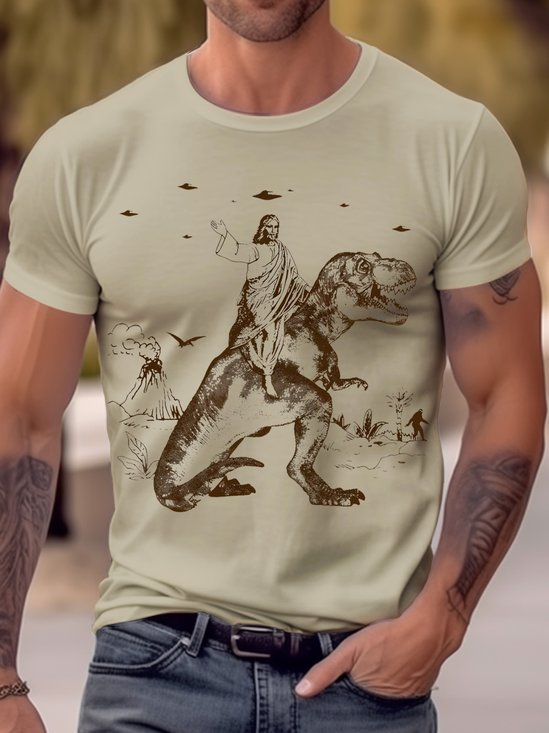 Royaura® 50's Vintage Cartoon Men's T-Shirt Dinosaur Jesus Art Tops Big Tall