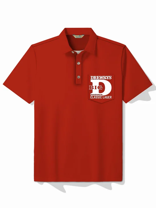 Royaura® Drewrys Beer letter LOGO D printed Men's Casual Short-Sleeved Polo shirt